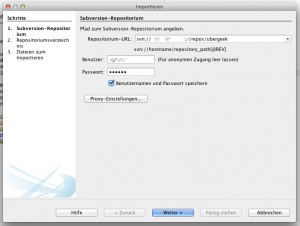 Angabe des zu verwendenden Subversion-Repositoriums